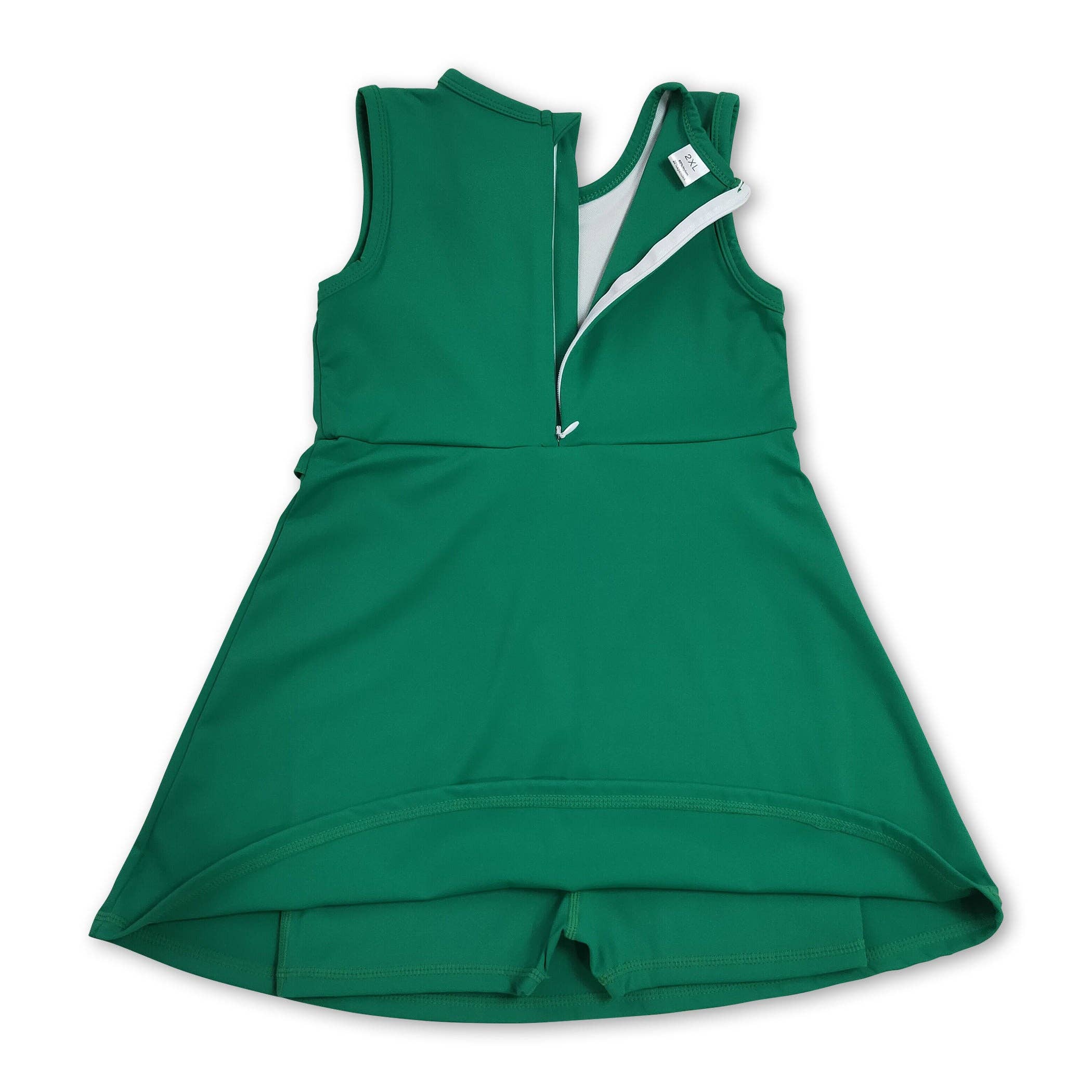 girls green athletic dress Sleeveless ruffle kids summer Sportswear